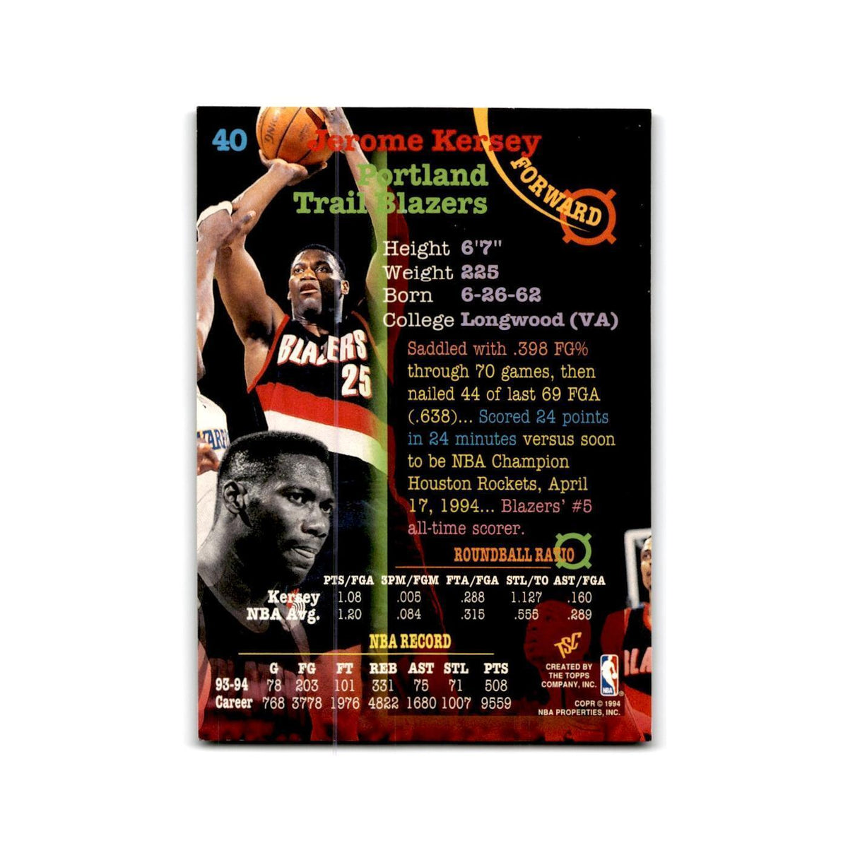 1994 Topps Stadium Club Jerome Kersey Blazers #40
