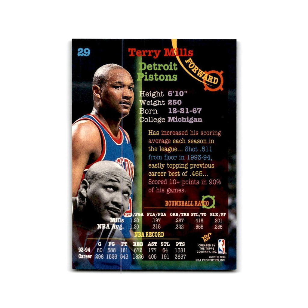 1994 Topps Stadium Club Terry Mills Pistons #29