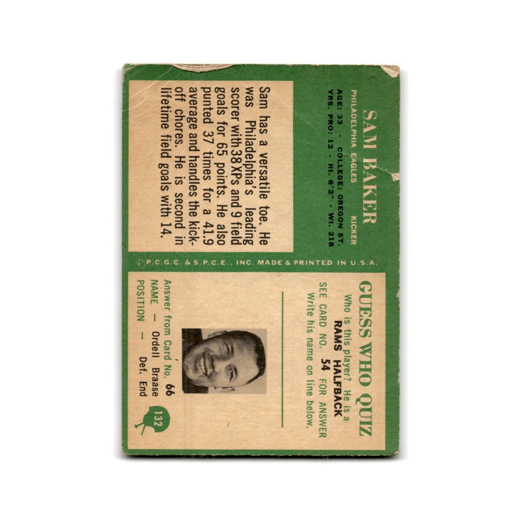 1966 Philadelphia Sam Baker Eagles #132