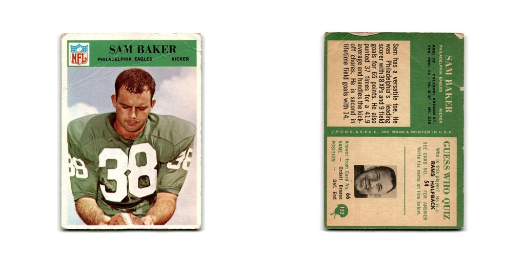 1966 Philadelphia Sam Baker Eagles #132