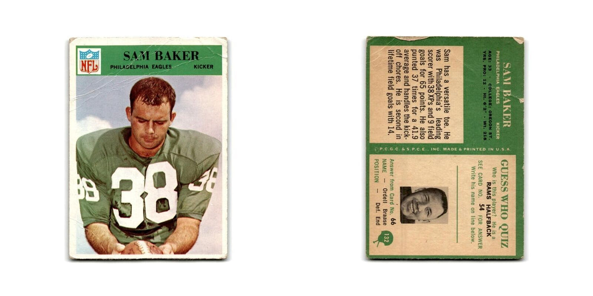 1966 Philadelphia Sam Baker Eagles #132