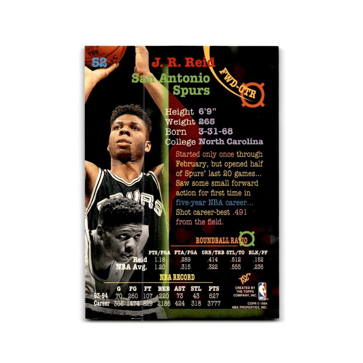 1994 Topps Stadium Club JR Reid Spurs #52
