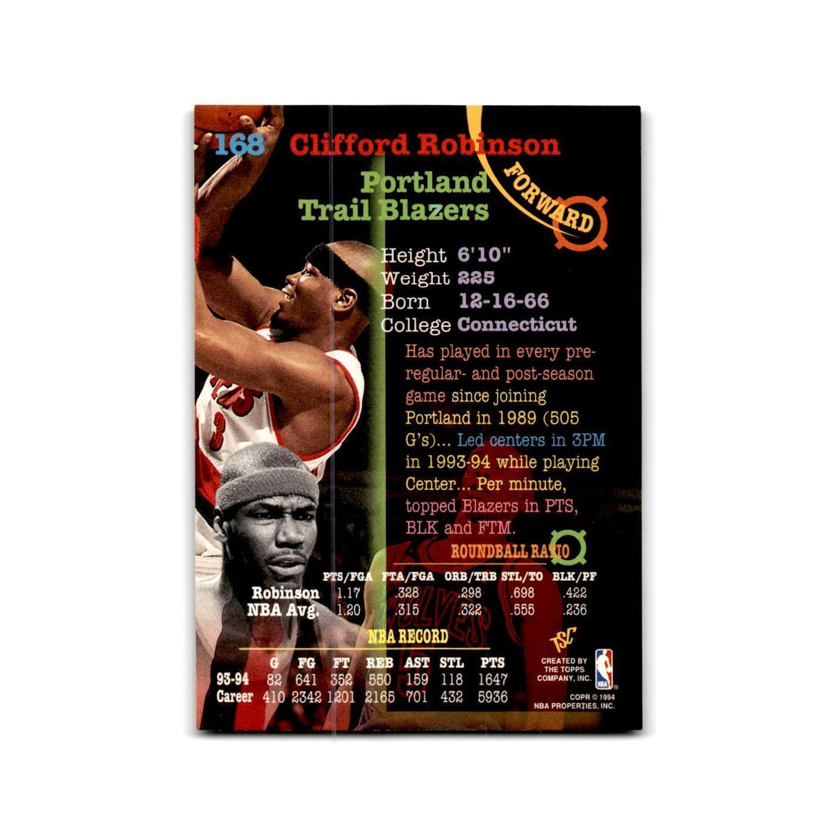 1994 Topps Stadium Club Clifford Robinson Blazers #168