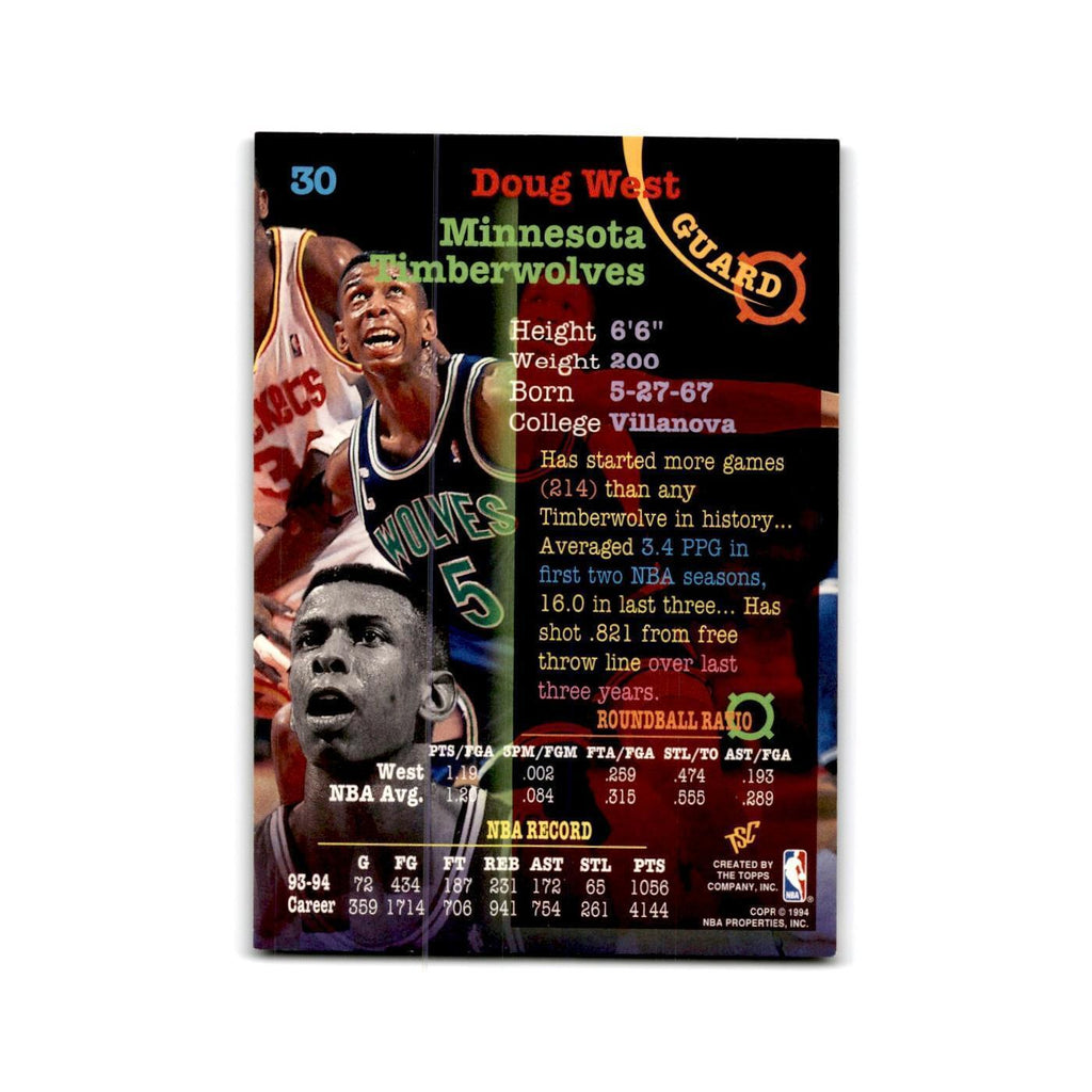 1994 Topps Stadium Club Doug West Timberwolves #30