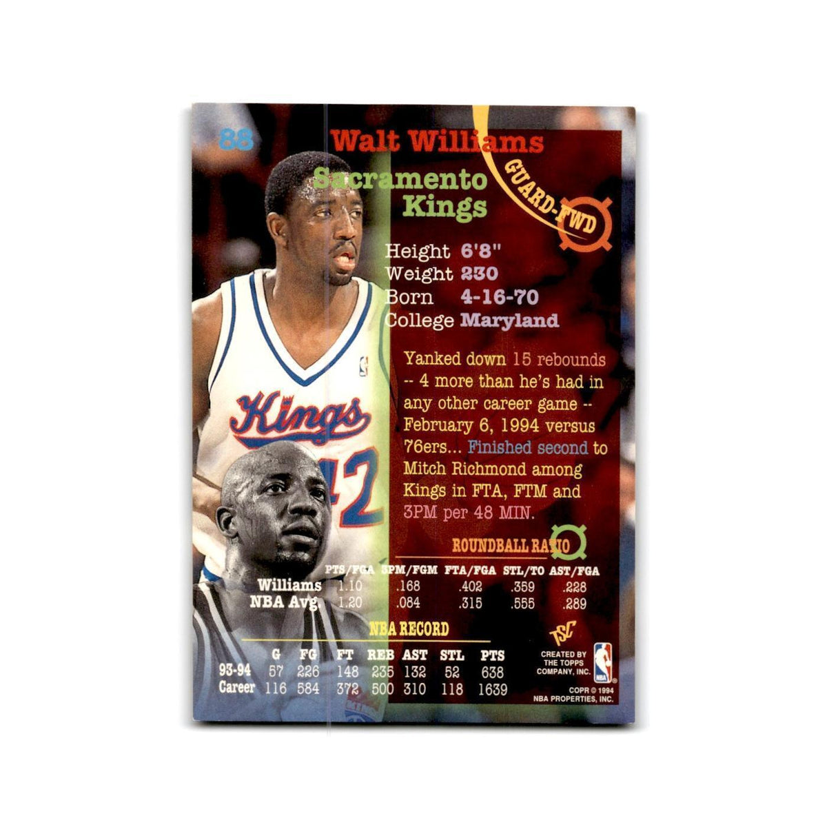 1994 Topps Stadium Club Walt Williams Kings #88