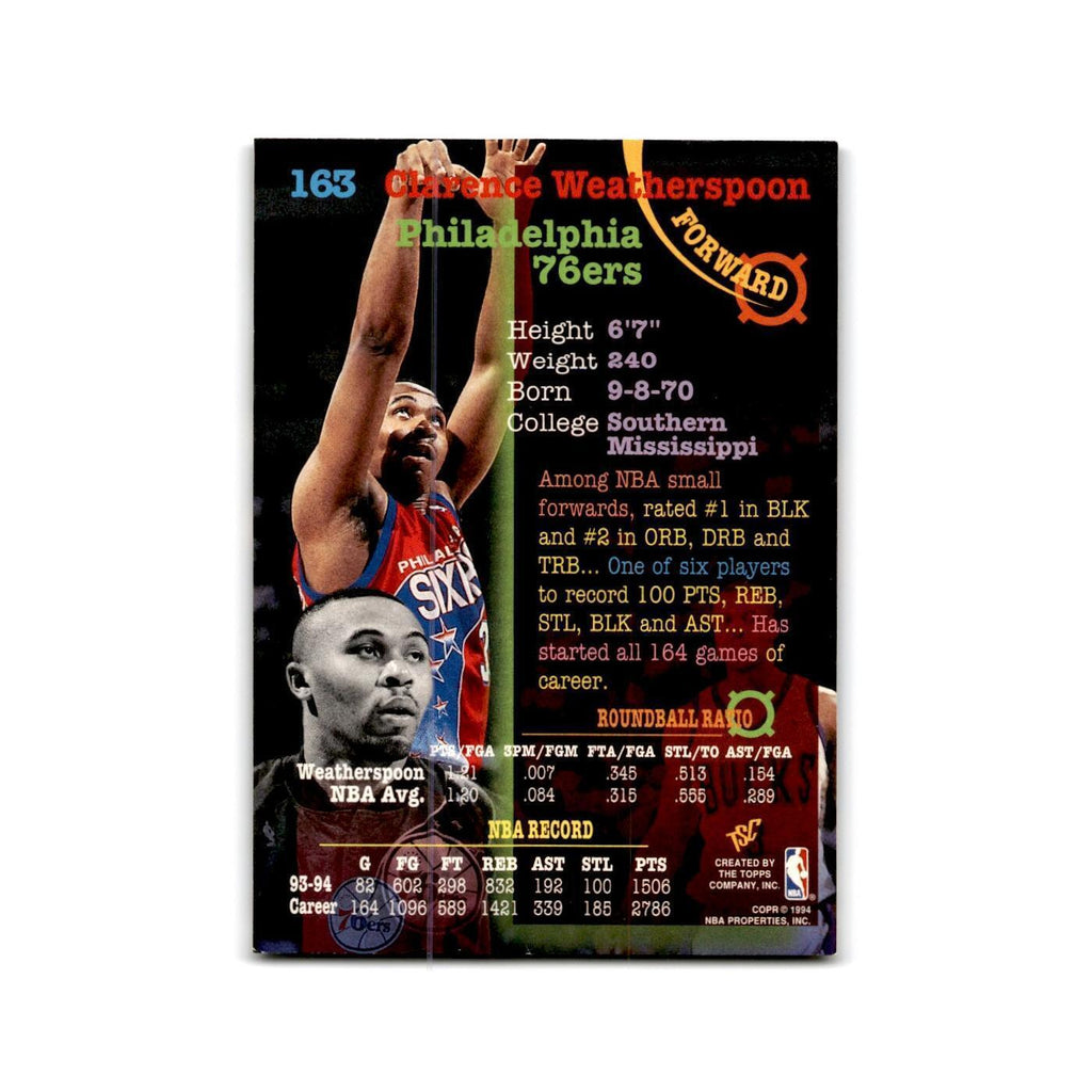1994 Topps Stadium Club Clarence Weatherspoon 76ers #163
