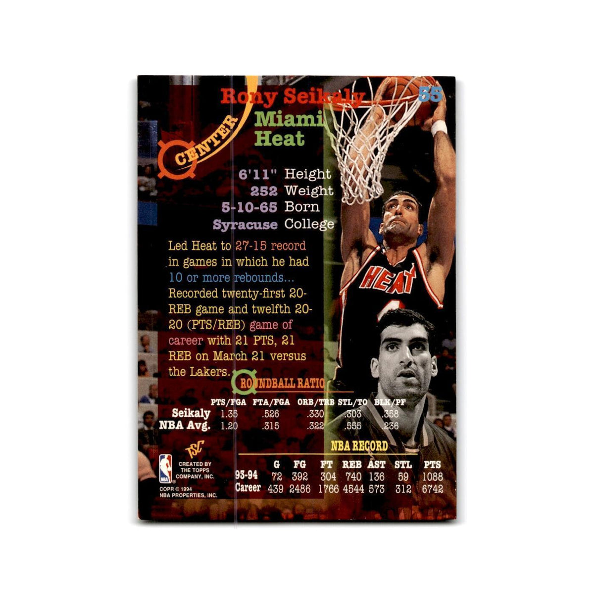 1994 Topps Stadium Club Rony Seikaly Golden State Warriors #55