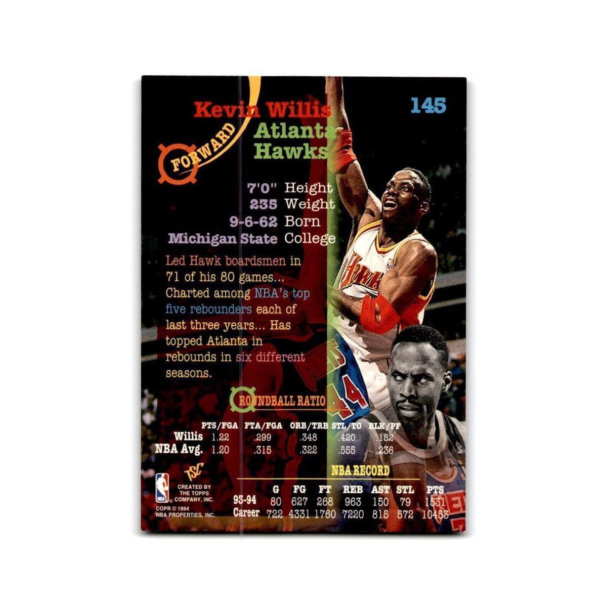 1994 Topps Stadium Club Kevin Willis Hawks #145