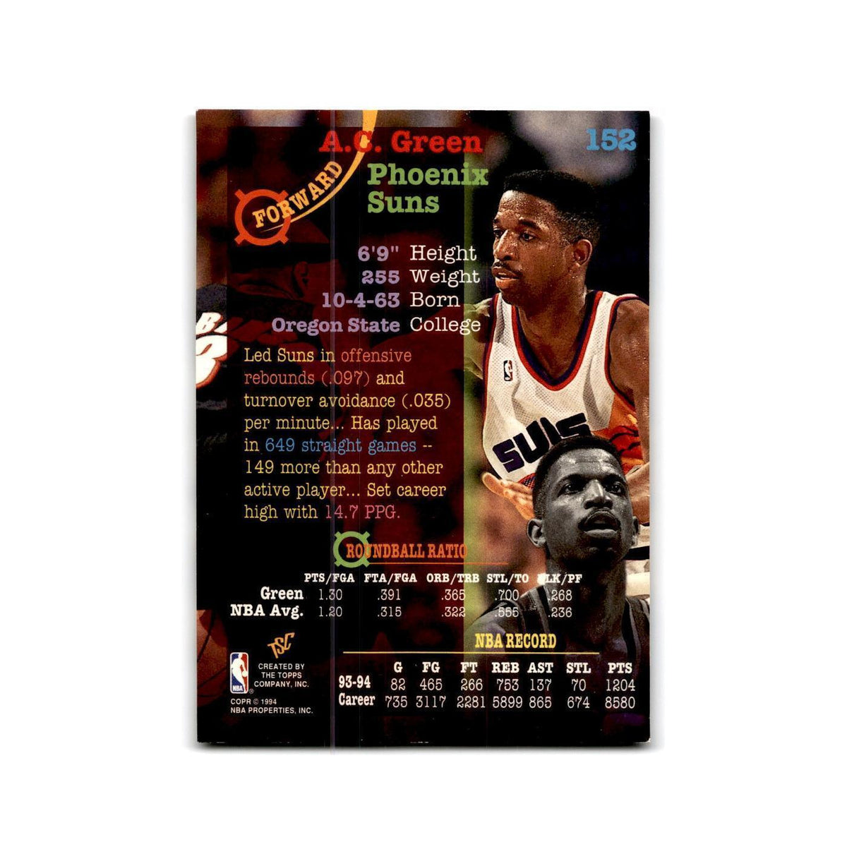 1994 Topps Stadium Club A.C. Green Suns #152