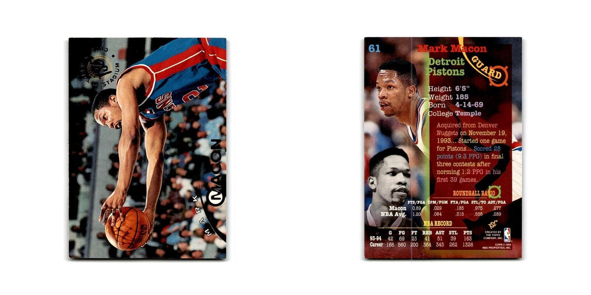1994 Topps Stadium Club Mark Macon Pistons #61