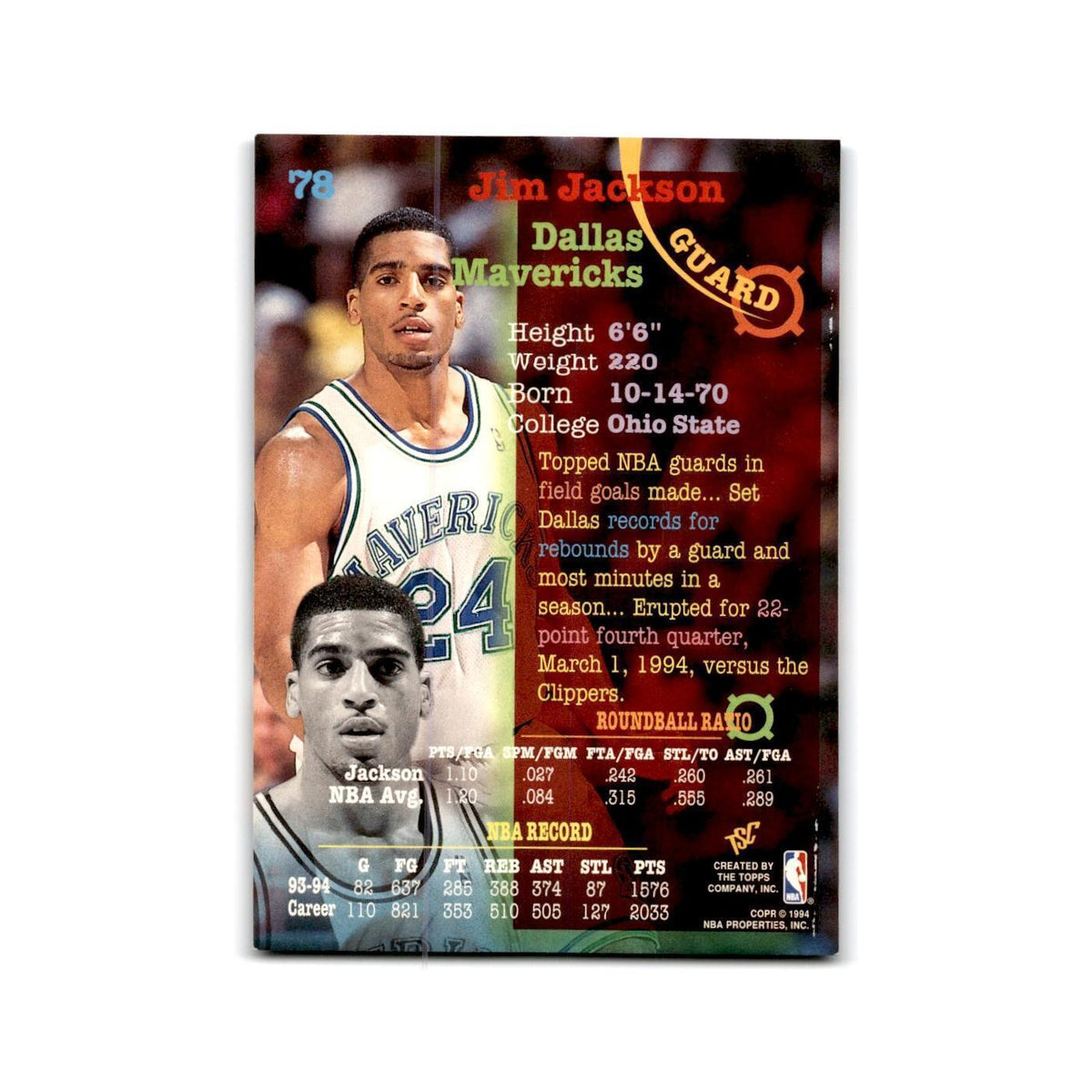 1994 Topps Stadium Club Jim Jackson Mavericks #78