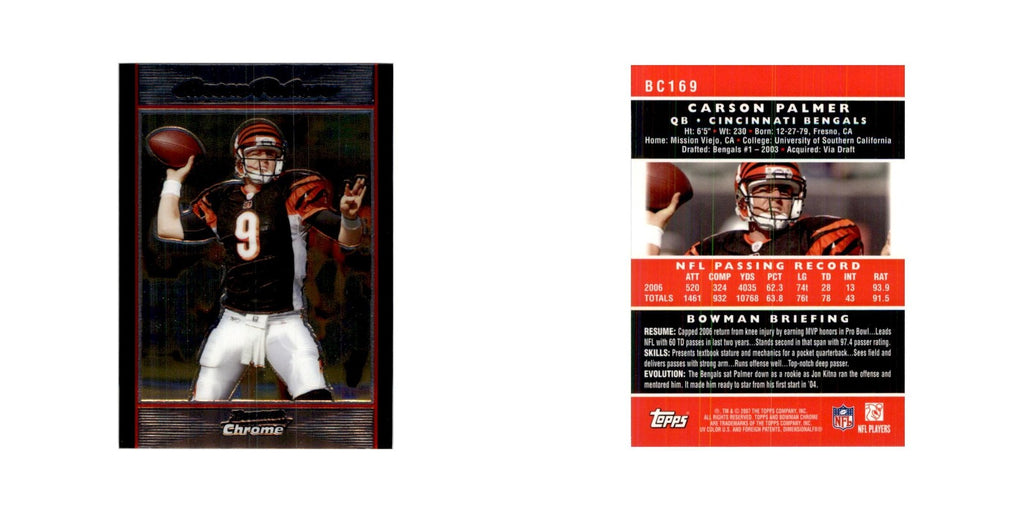 2007 Bowman Chrome Carson Palmer Football Cards #BC169