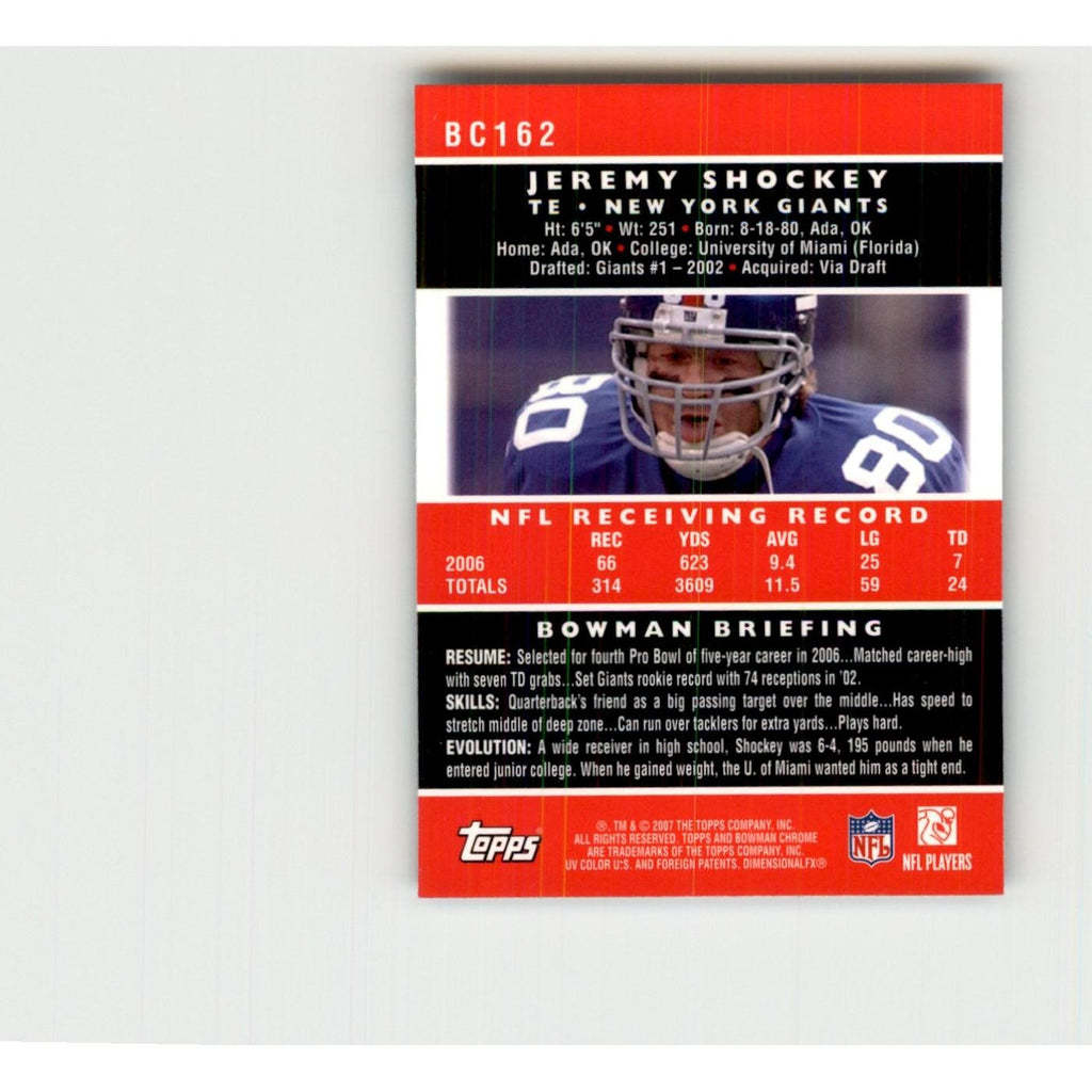 2007 Bowman Chrome Jeremy Shockey Football Cards #BC162