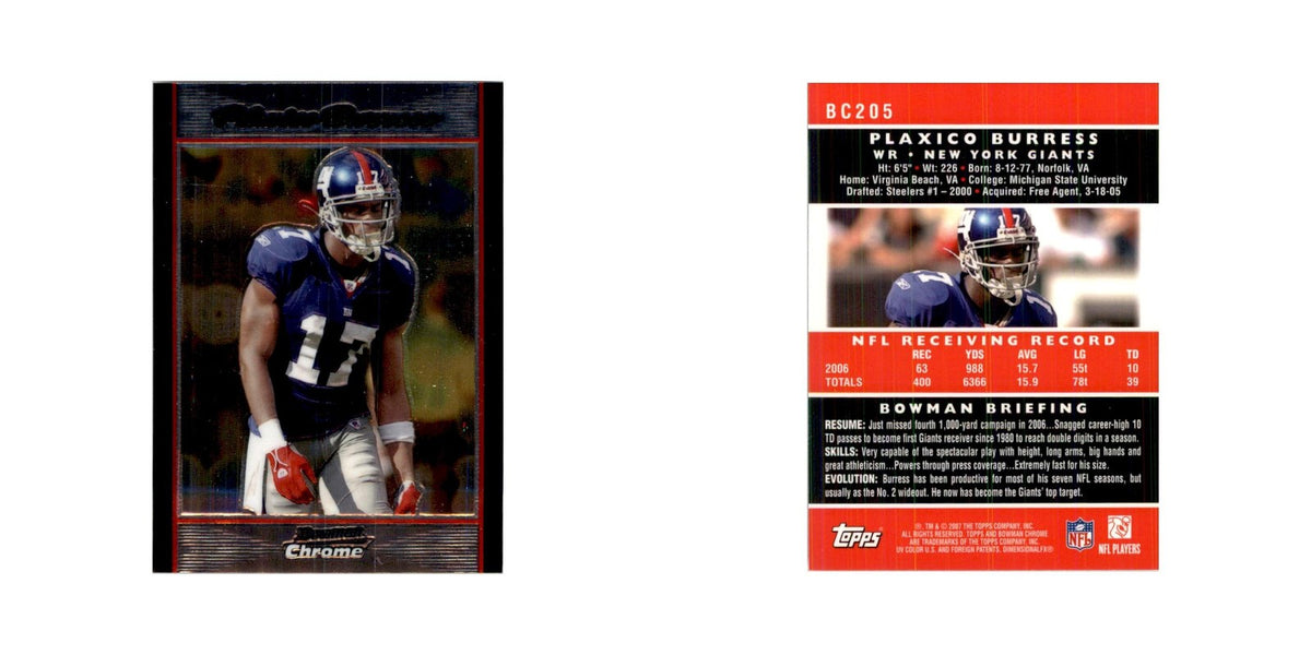 2007 Bowman Chrome Plaxico Burress Football Cards #BC205