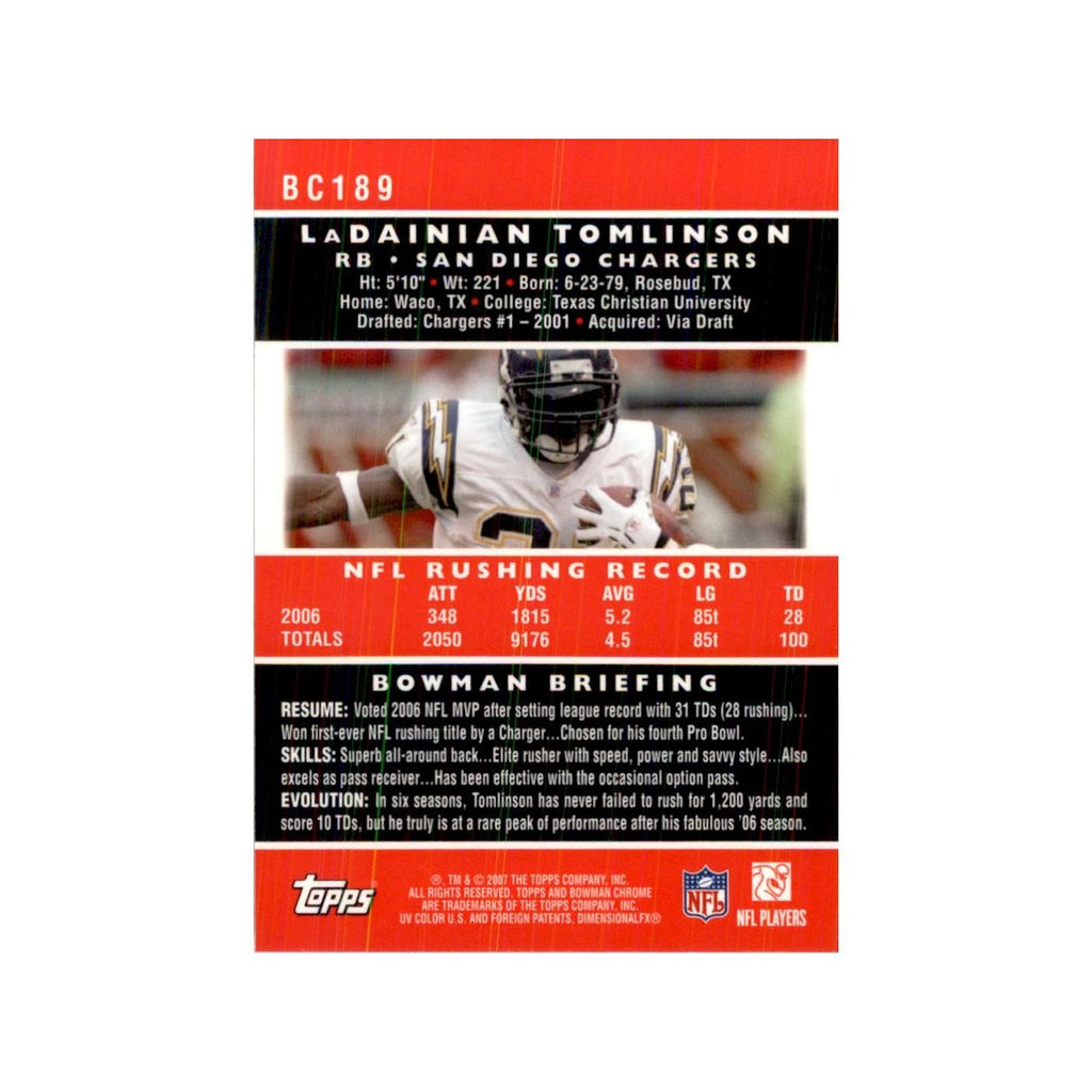 2007 Bowman Chrome LaDainian Tomlinson Football Cards #BC189