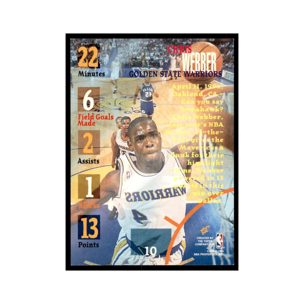 1994 Stadium Club Chris Webber Basketball Cards #10