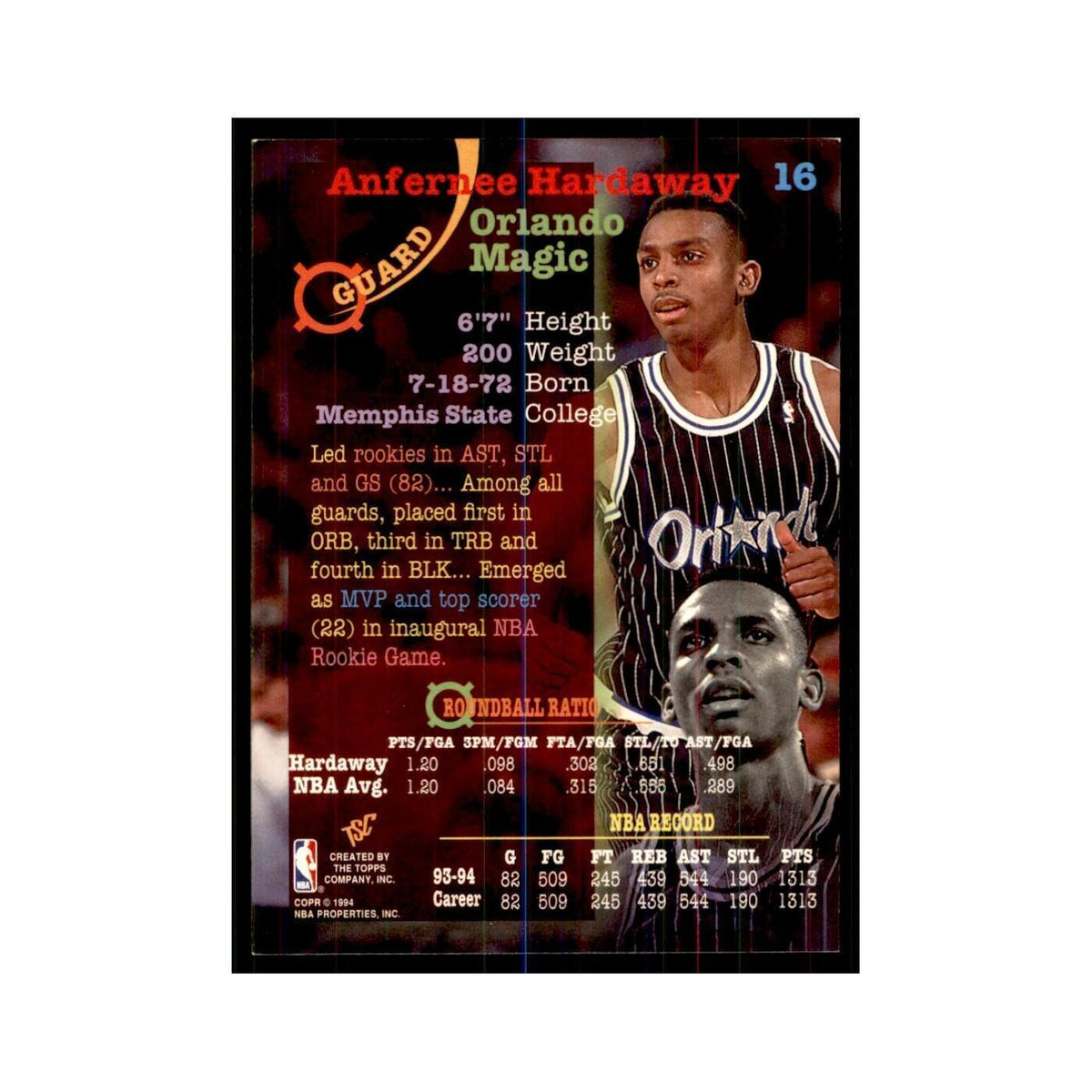 1994 Stadium Club Anfernee Hardaway Basketball Cards #16