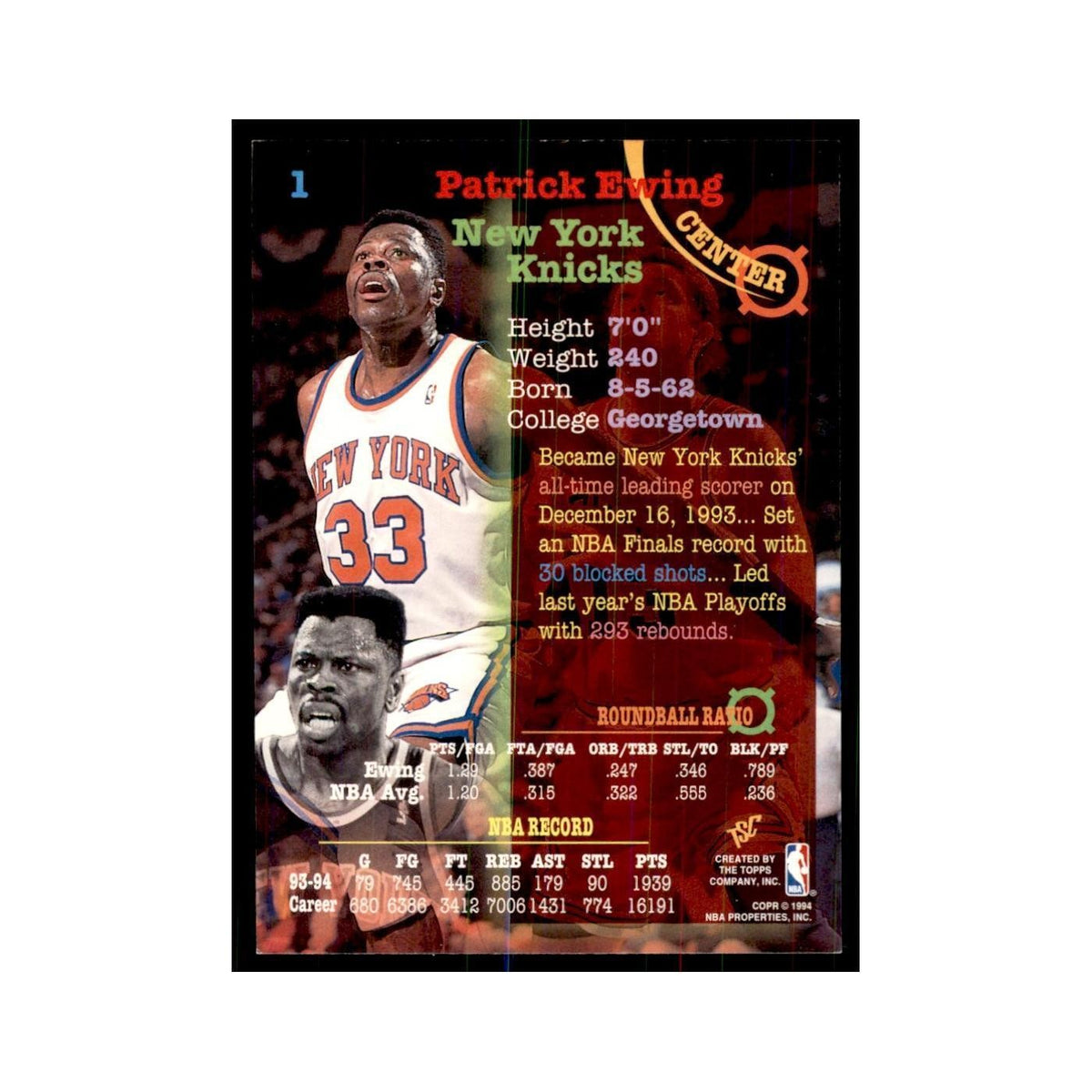 1994 Stadium Club Patrick Ewing Basketball Cards #1