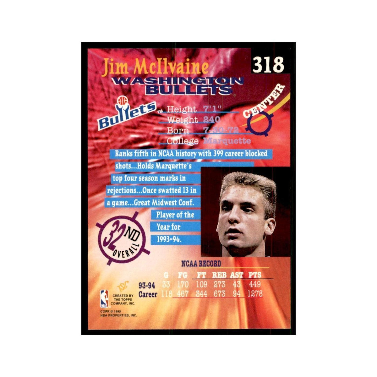 1994 Stadium Club Jim McIlvaine Basketball Cards #318