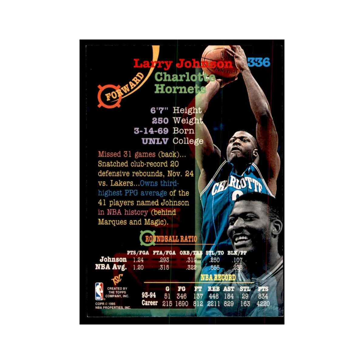 1994 Stadium Club Larry Johnson Basketball Cards #336