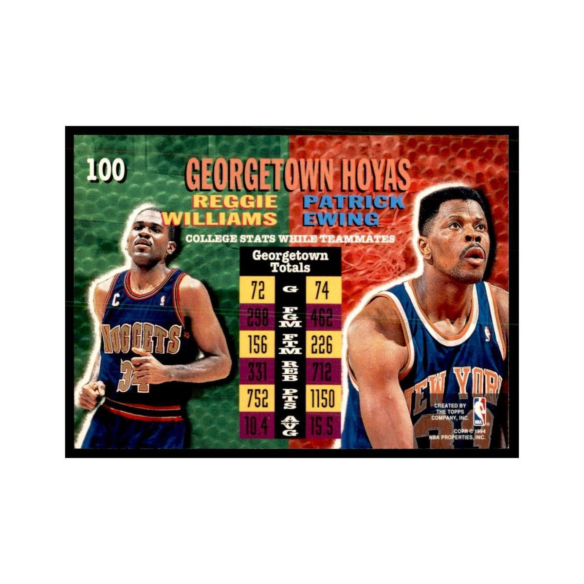 1994 Stadium Club Patrick Ewing/Reggie Williams Basketball Cards #100