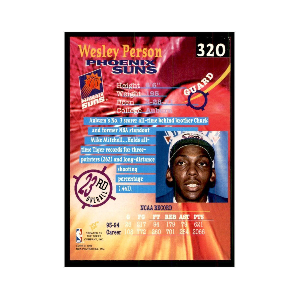 1994 Stadium Club Wesley Person Basketball Cards #320