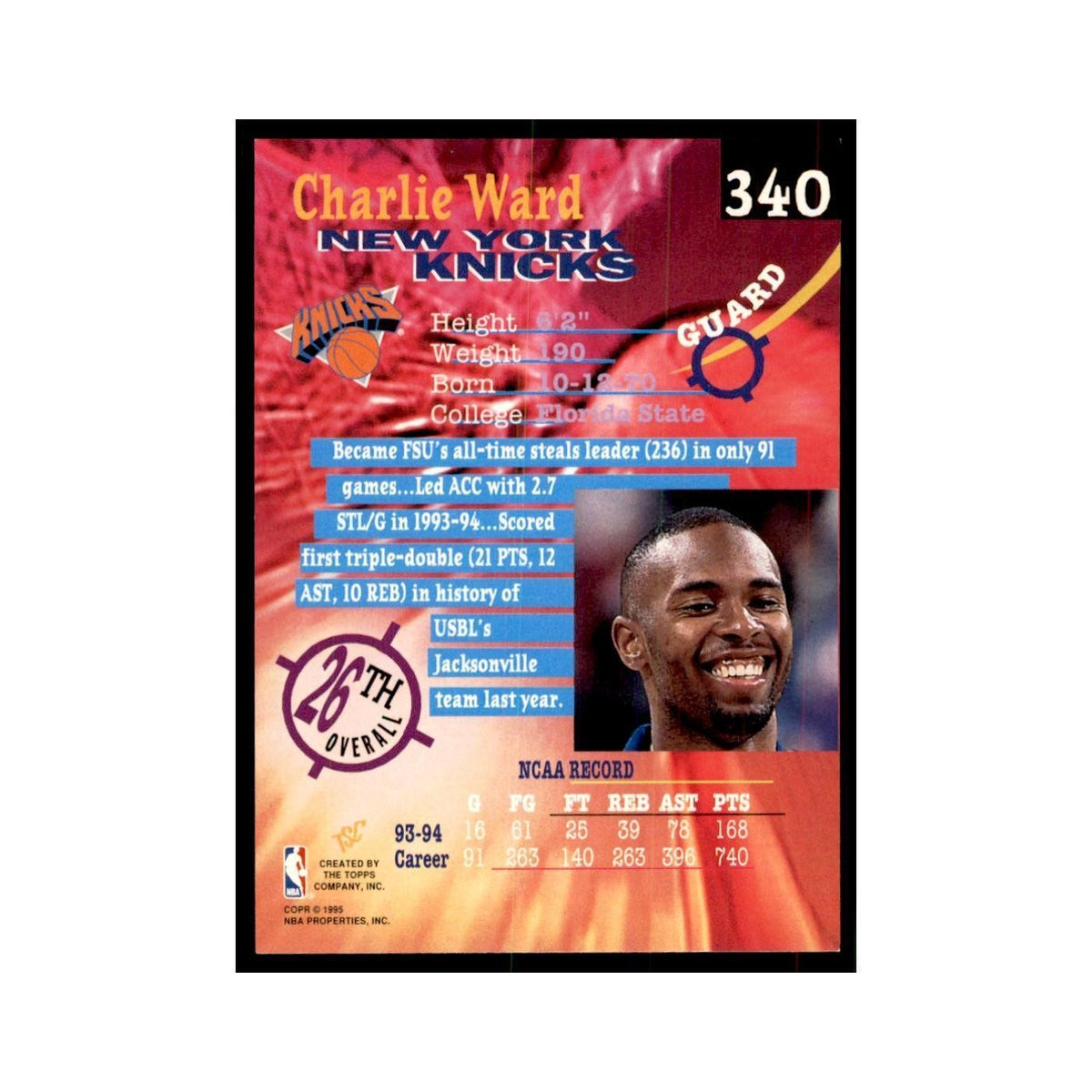 1994 Stadium Club Charlie Ward Basketball Cards #340