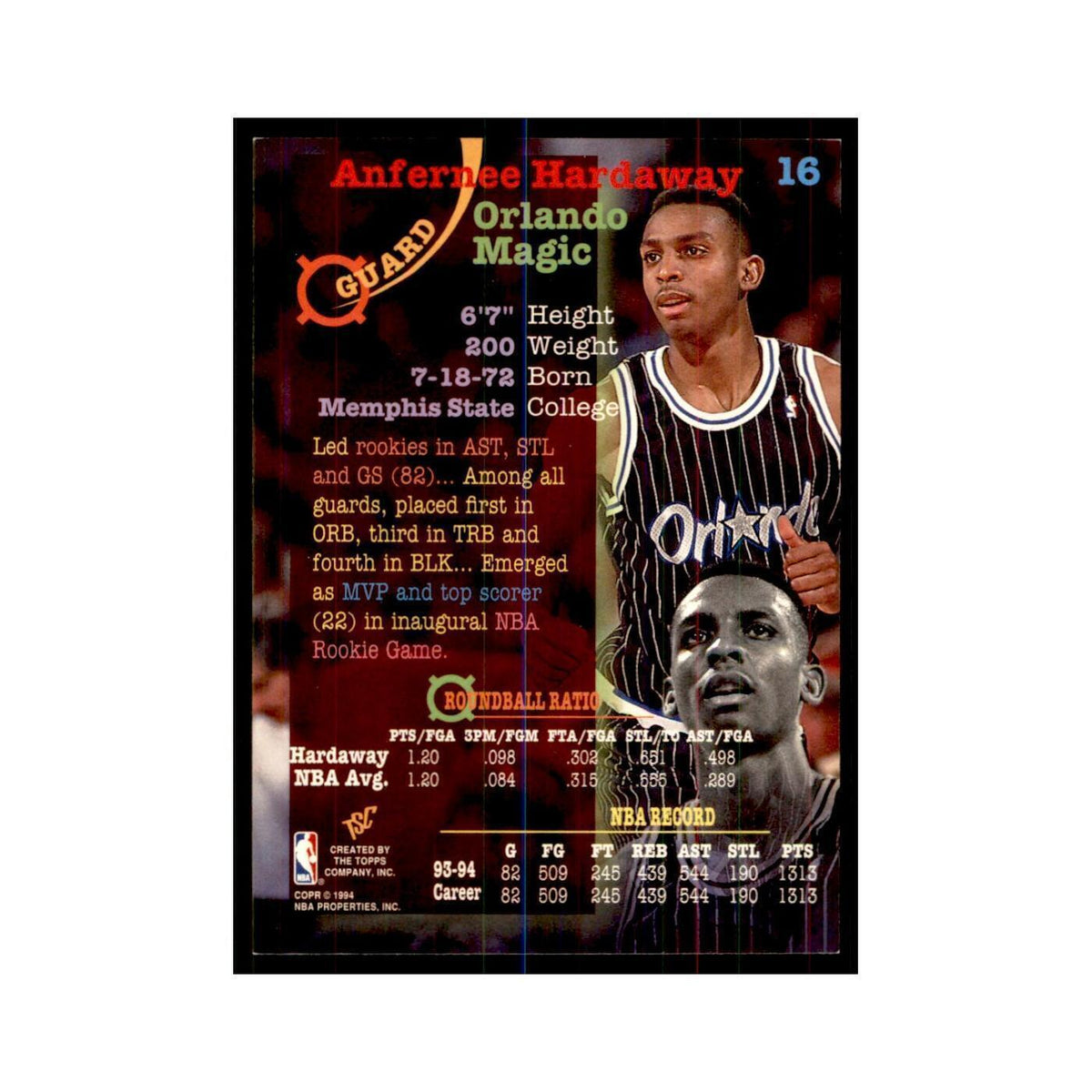 1994 Stadium Club Anfernee Hardaway Basketball Cards #16