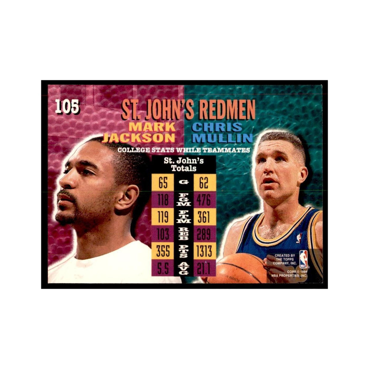 1994 Stadium Club Mark Jackson/Chris Mullin Basketball Cards #105