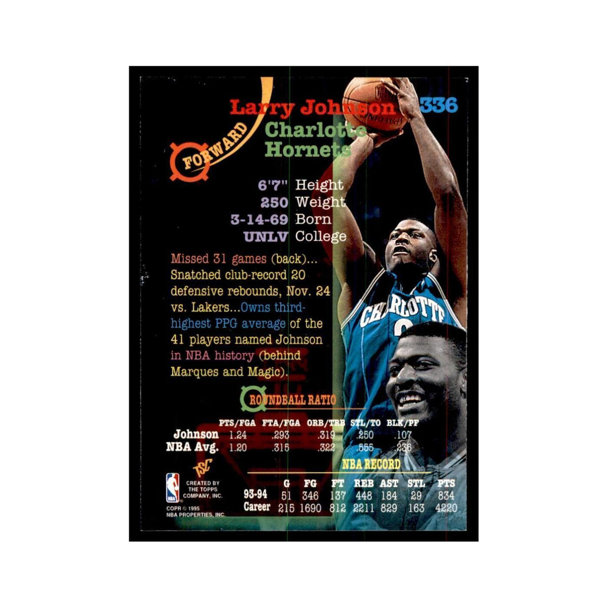 1994 Stadium Club Larry Johnson Basketball Cards #336