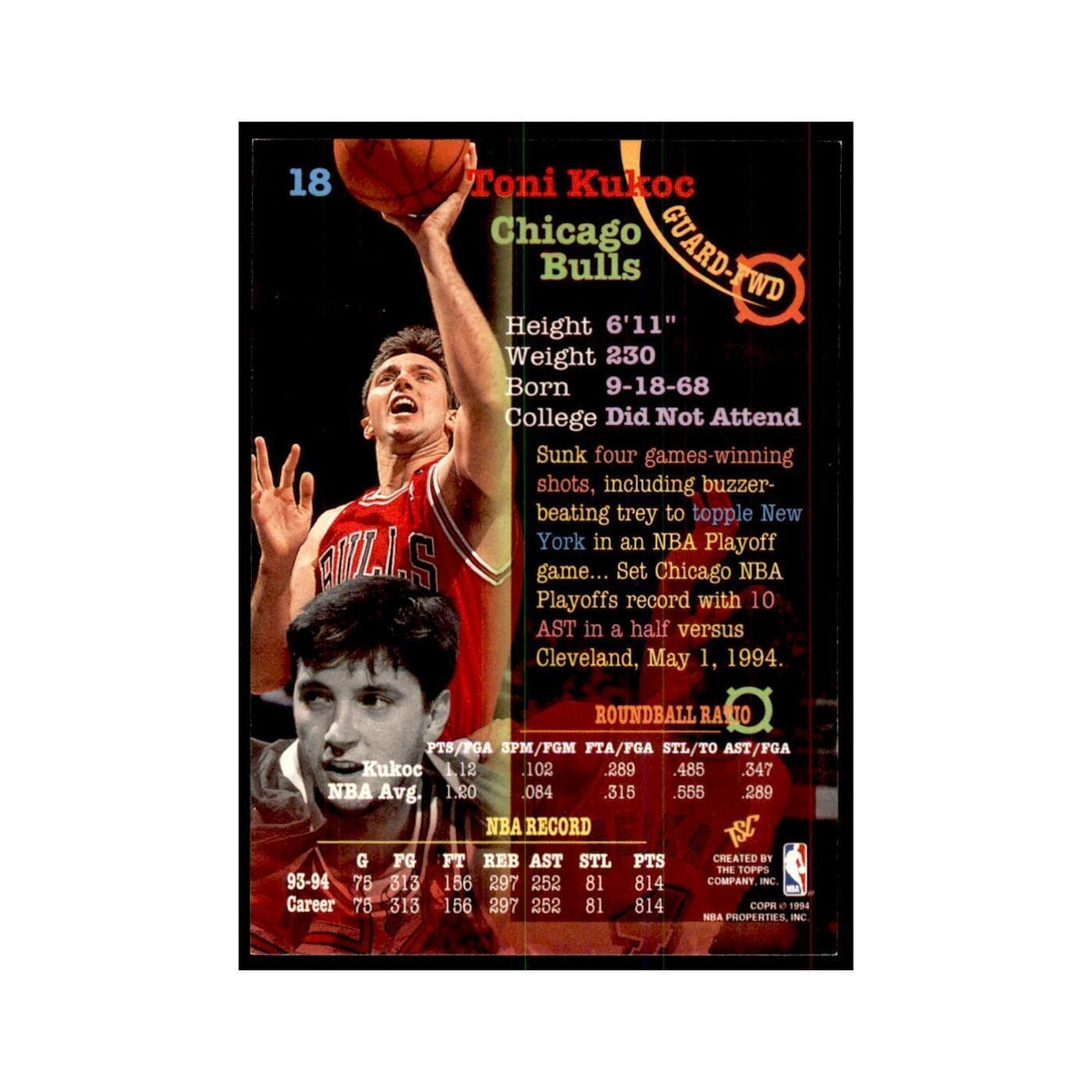 1994 Stadium Club Toni Kukoc Basketball Cards #18