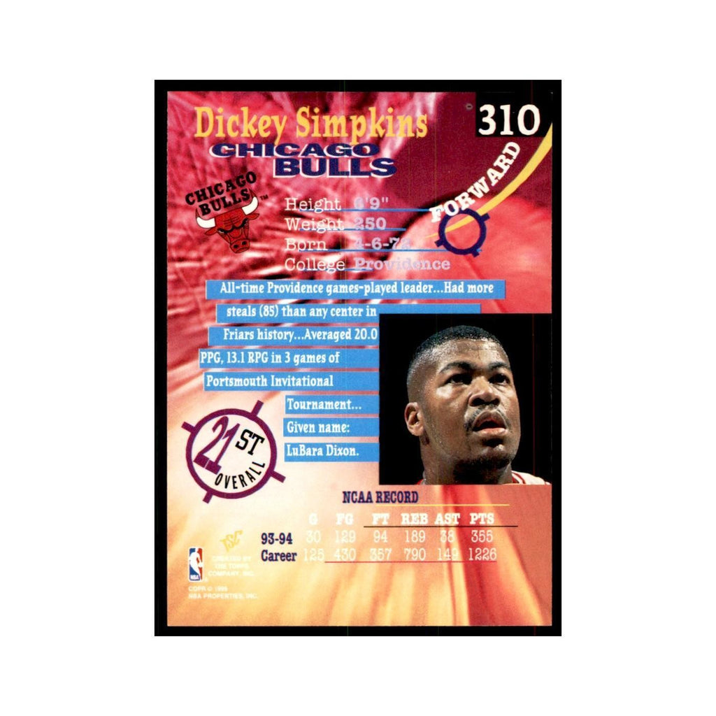 1994 Stadium Club Dickey Simpkins Basketball Cards #310