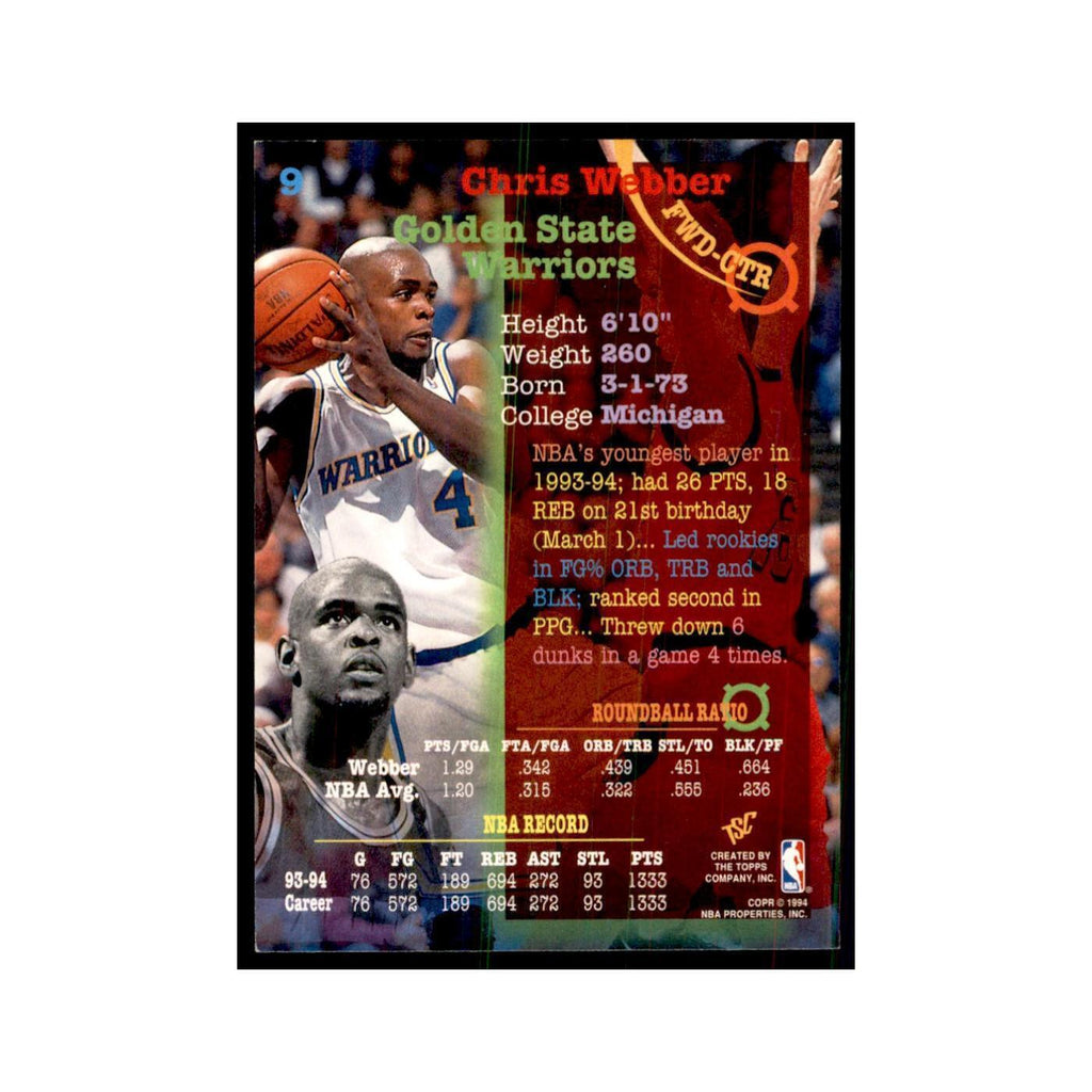 1994 Stadium Club Chris Webber Basketball Cards #9