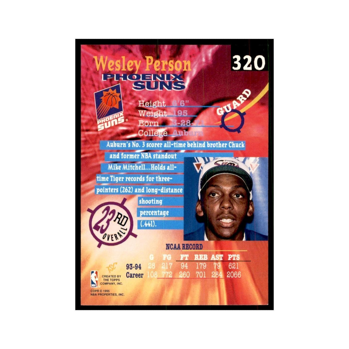 1994 Stadium Club Wesley Person Basketball Cards #320