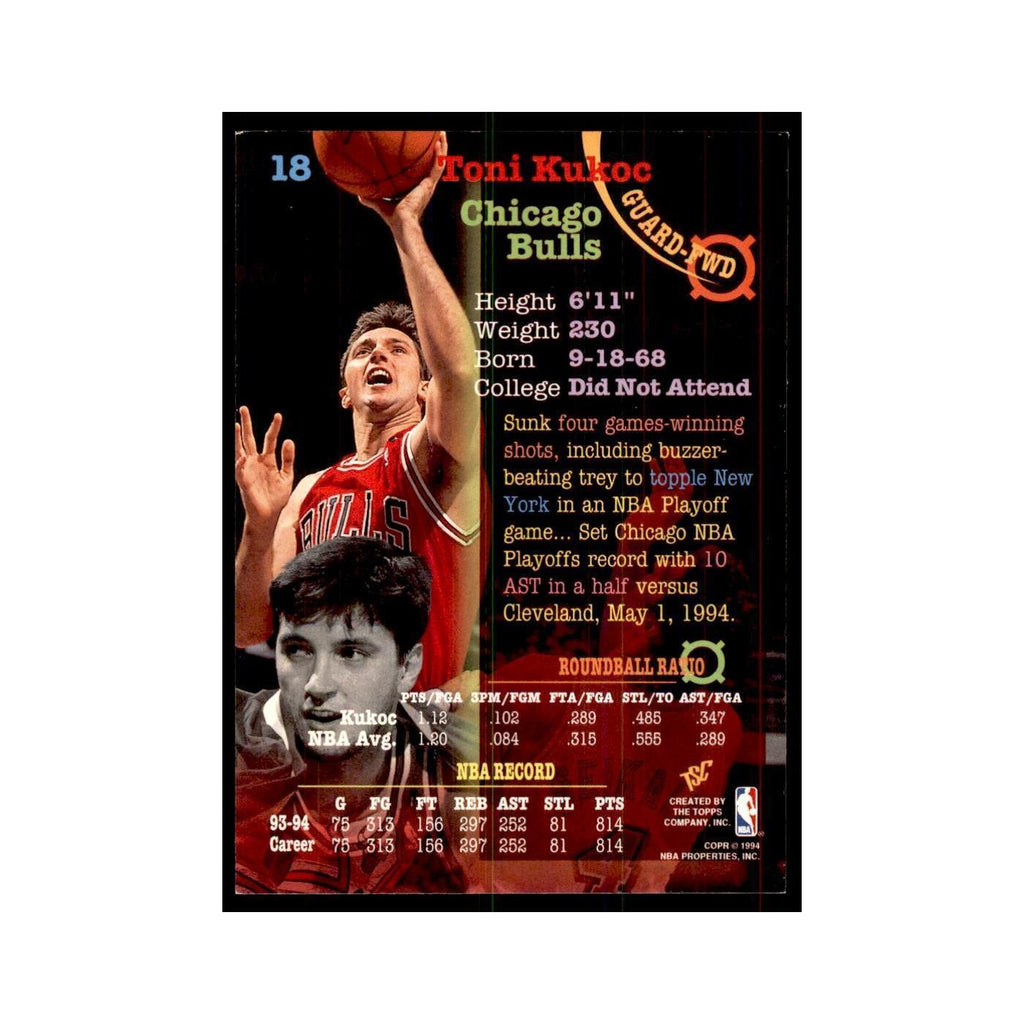 1994 Stadium Club Toni Kukoc Basketball Cards #18