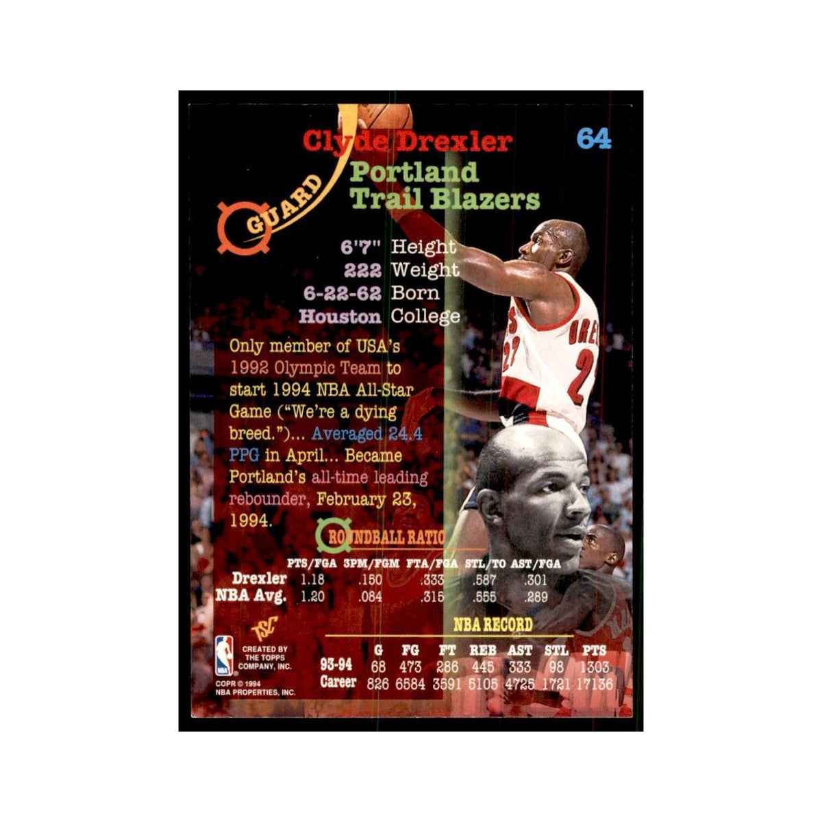 1994 Stadium Club Clyde Drexler Basketball Cards #64