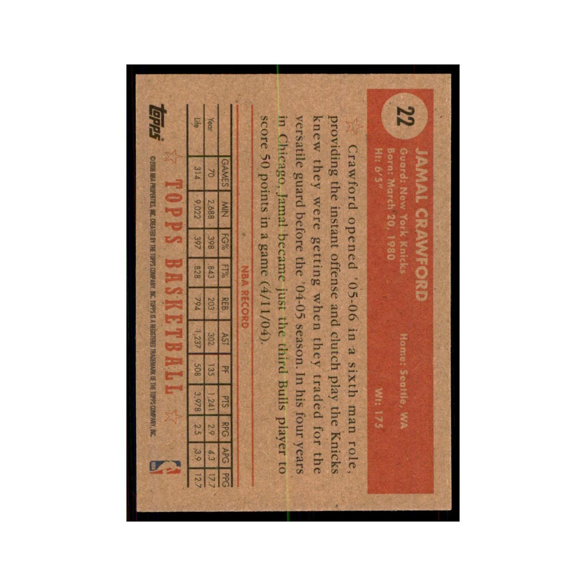 2005 Topps 1952 Style Jamal Crawford Knicks #22