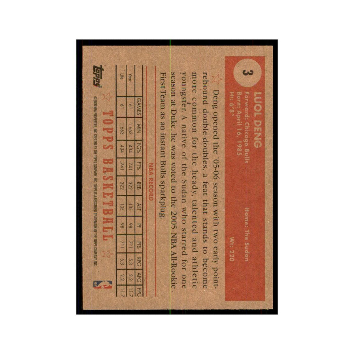 2005 Topps 1952 Style Luol Deng Bulls #3