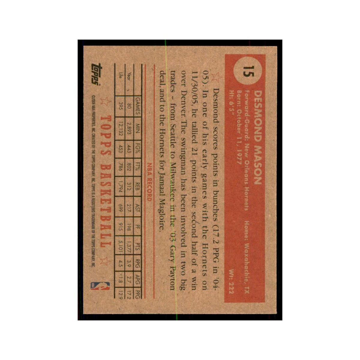 2006 Topps 1952 Style Desmond Mason New Orleans Hornets #15