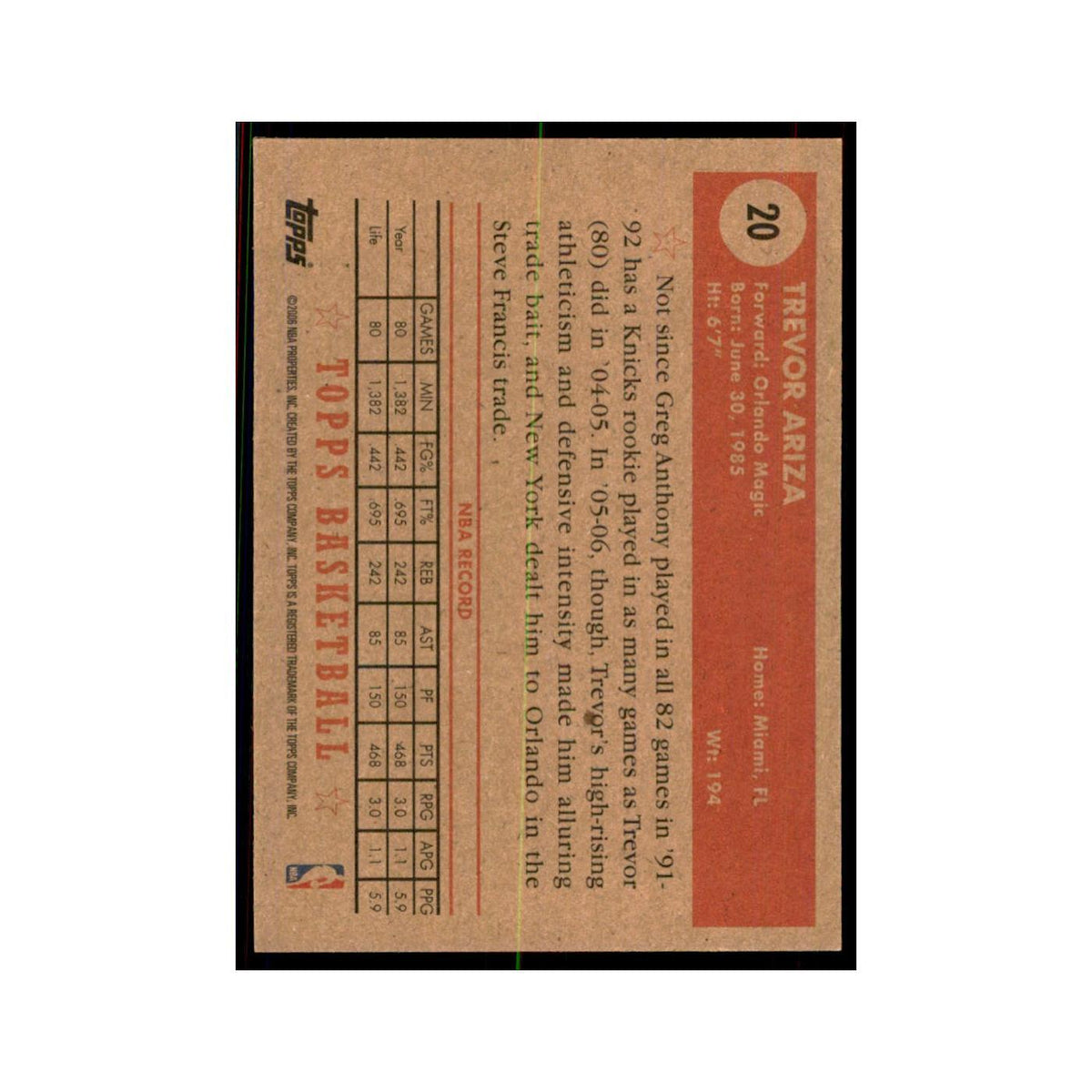 2005 Topps 1952 Style Trevor Ariza Magic #20