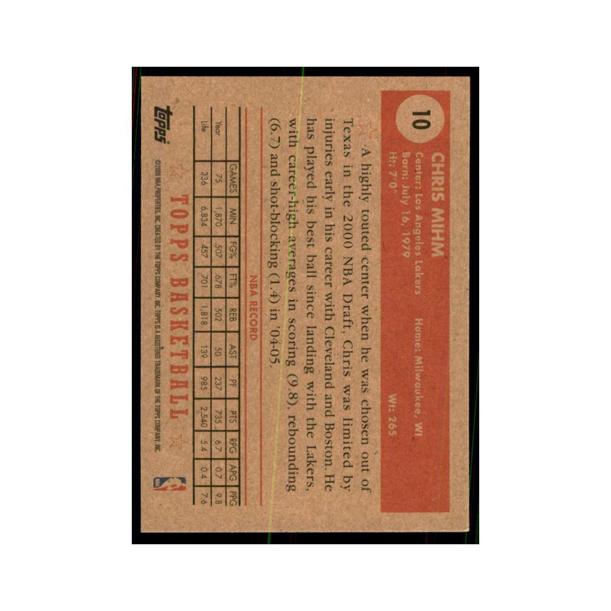 2005 Topps 1952 Style Chris Mihm Lakers #10