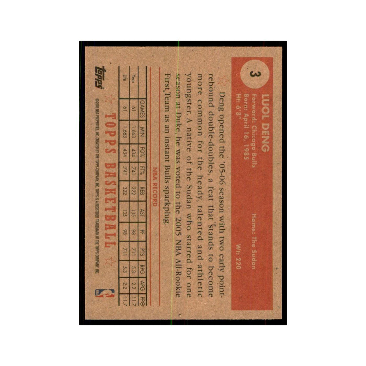2005 Topps 1952 Style Luol Deng Bulls #3