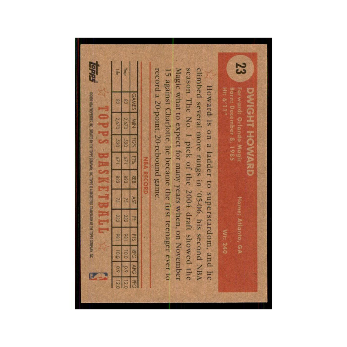 2005 Topps 1952 Style Dwight Howard Magic #23