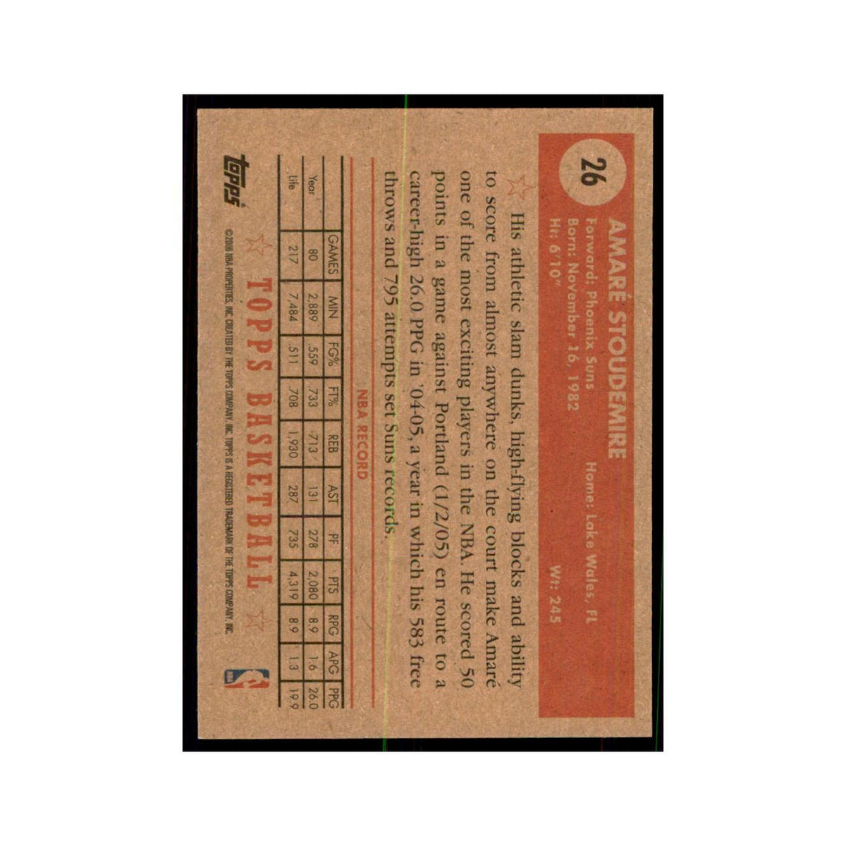 2005 Topps 1952 Style Amare Stoudemire Suns #26
