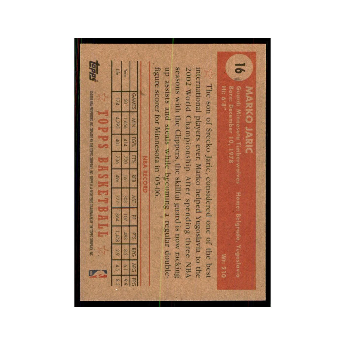 2005 Topps 1952 Style Marko Jaric Timberwolves #16