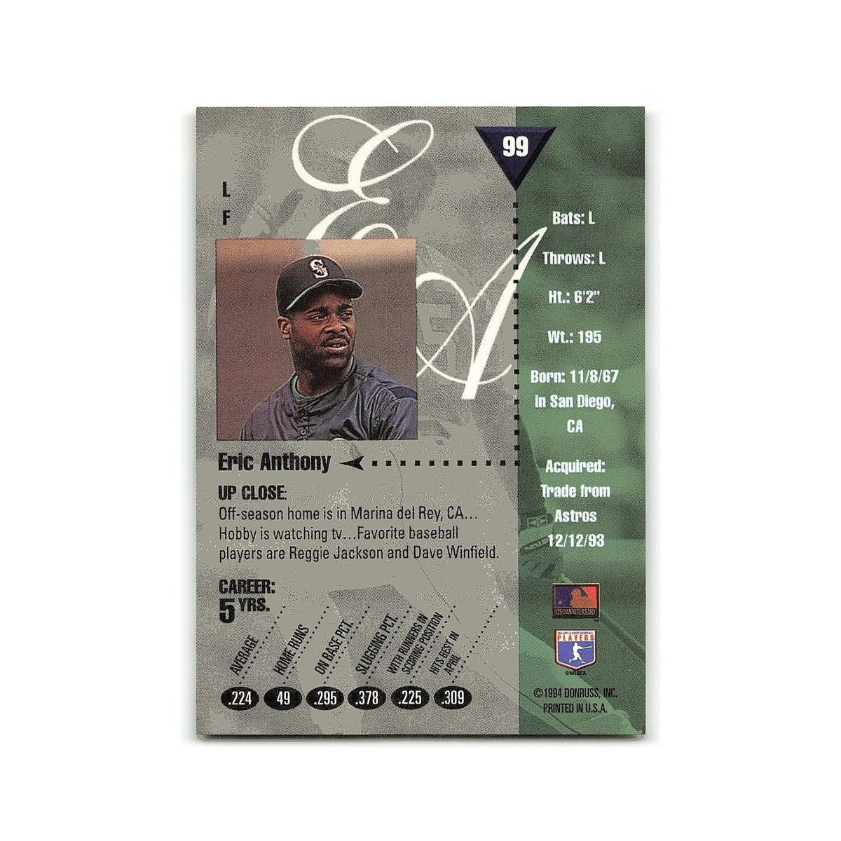 Eric Anthony 1994 Studio #99 Seattle Mariners Baseball Card NM