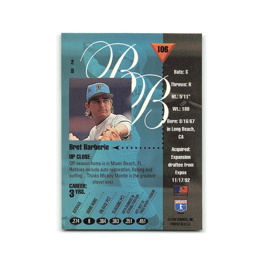 Bret Barberie 1994 Studio #106 Florida Marlins Baseball Card NM