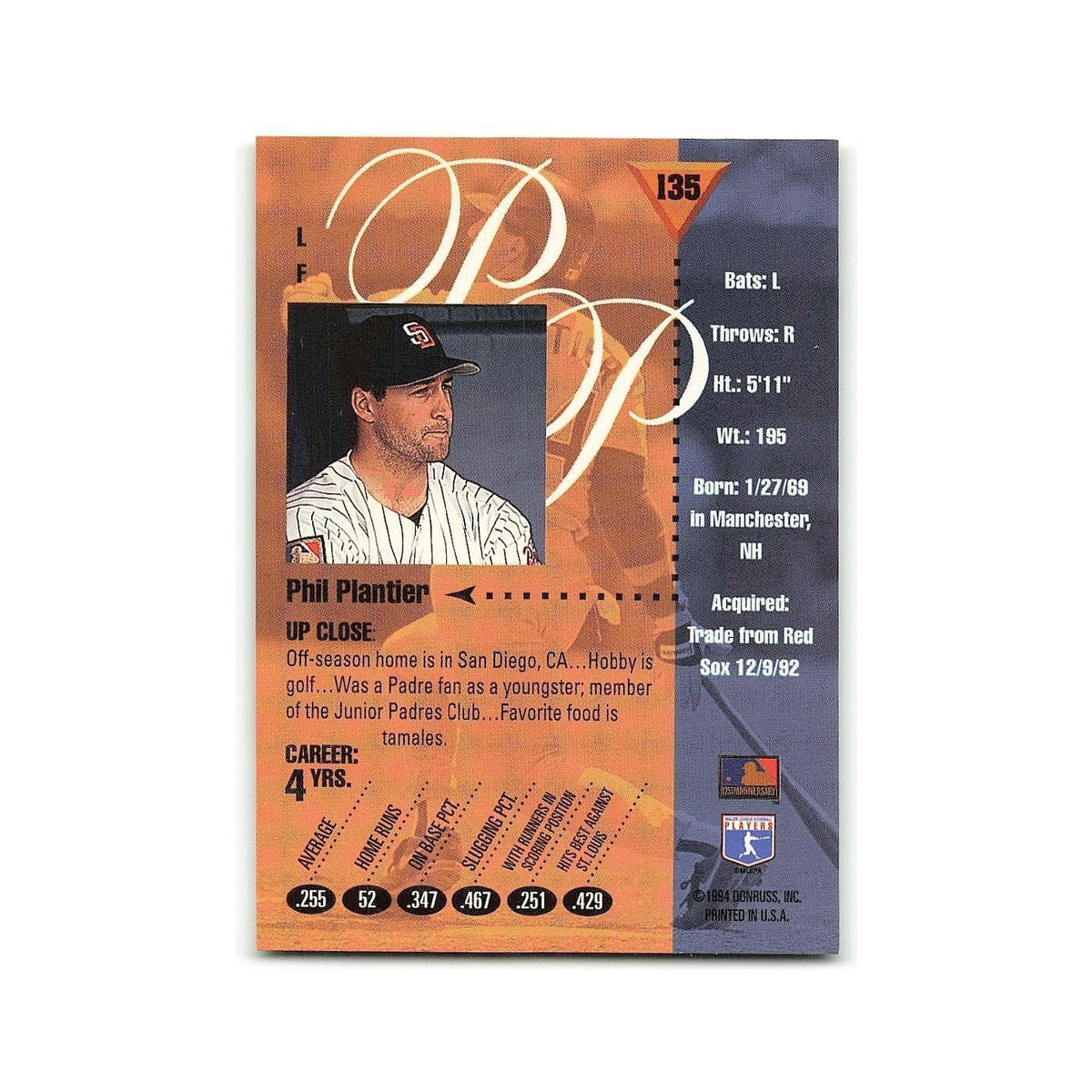 Phil Plantier 1994 Studio #135 San Diego Padres Baseball Card NM
