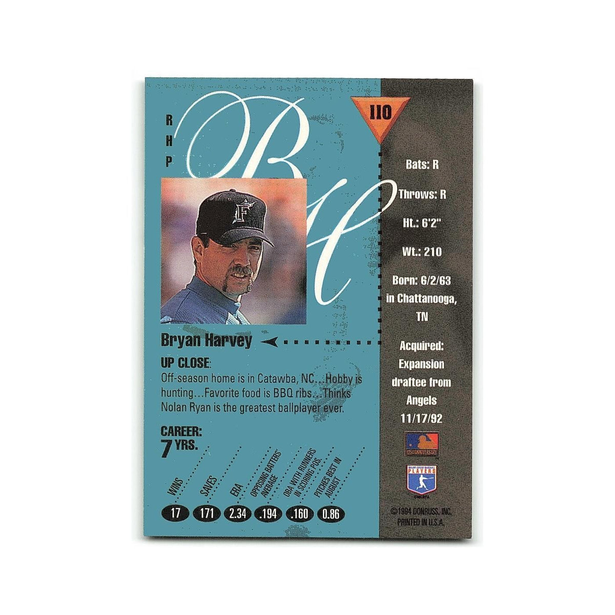 Bryan Harvey 1994 Studio #110 Florida Marlins Baseball Card NM