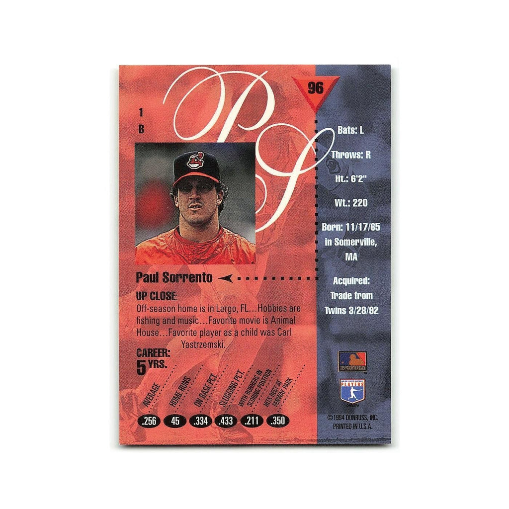 Paul Sorrento 1994 Studio #96 Cleveland Indians Baseball Card NM